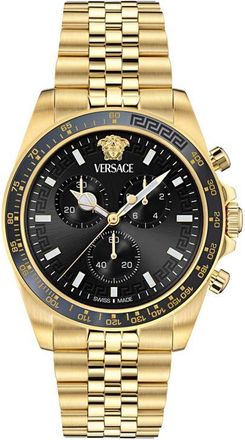 Versace Greca Chronograph Wave Bracelet Watch, 43mm in Yellow Gold at Nordstrom