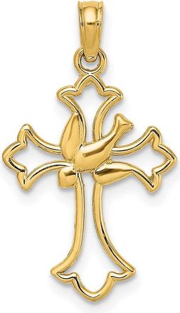 Diamond2Deal 14k Yellow Gold Cut-Out Dove Center Cross Charm Pendant