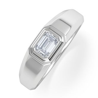 The Diamond Store Axis Mens Lab Diamond Signet Ring 0.50ct Emerald Cut Set in 9k White Gold