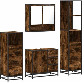vidaXL Set De Muebles Ba&ntilde;o 4 Pzas Madera Contrachapada Roble Ahumado Vidaxl