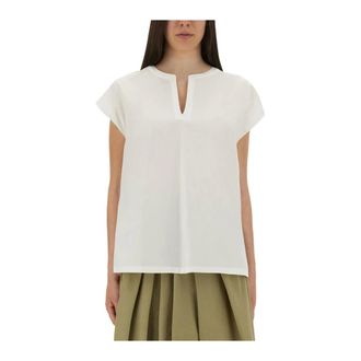 Aspesi Overhemden, Dames, Wit, L, Katoen, Katoenen Poplin T-shirt met V-hals