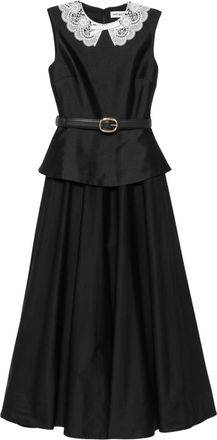 Self Portrait Black Peplum Jeweled Crepe Midi Dress