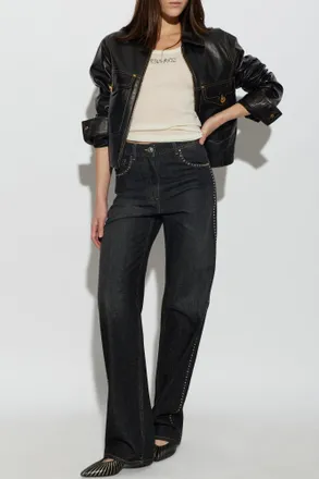 Versace Wool Top With Shimmering Logo, Womens, Cream