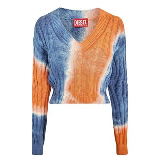 Diesel Dames-cropped-sweatshirt met V-hals en tie-dye-print (Oranje/Blauw)