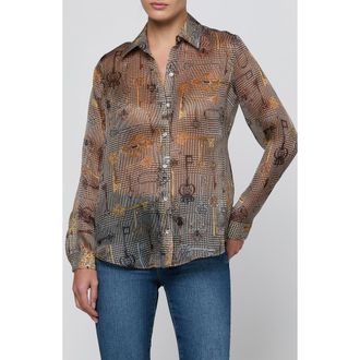 L'agence Nina Silk Shirt in Brown Mt Houndstooth Key at Nordstrom, Size X-Small
