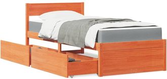 vidaXL Cama Con Cajones Y Colch&oacute;n Madera Pino Marr&oacute;n Cera 90x190 Cm Vidaxl