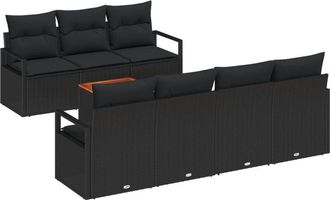 vidaXL Garden Sofa Set with Cushion 8 pcs Black Poly rattan Vidaxl