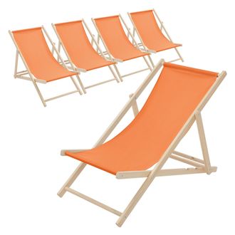 ECD Germany Ecd Germany 5x Sillas De Playa De Madera De Pino 3 Posiciones De Reclinaci&oacute;n Plegable Tumbona Naranja Tradicional De Sol Para Jard&iacute;n Impermeable Hasta