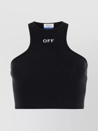 Off-white ribbed cropped racerback tank top