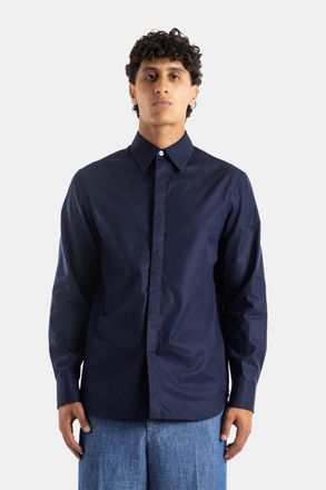Jil Sander Mens Navy Poplin Cotton Oversized Shirt Blue