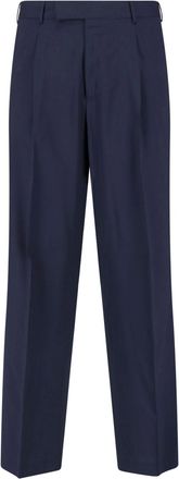 Pantaloni Torino Blue Mid-Rise Straight-Leg Virgin Wool Trousers