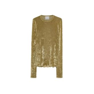 Forte_Forte Flocked Stretch Tulle Crew Neck - Dames - Truien - Geel - Maat: XS Tulle