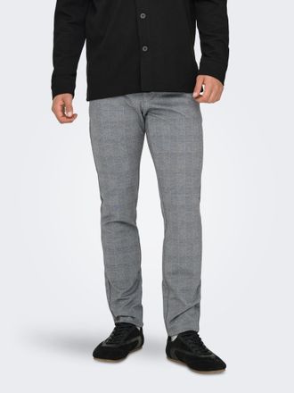 Only & Sons Chinos ONLY & SONS ONSMARK SLIM CHECK PANTS 9887 NOOS, Herren, Gr. 28, L&auml;nge 30, grau (limestone), Web, Obermaterial: 64% Viskose, 31% Polyester, 5% E