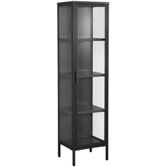 Sweeek Sideboard, steel and tempered glass display cabinet with 1 door, Arkansas, Black, 40x35x160 cm