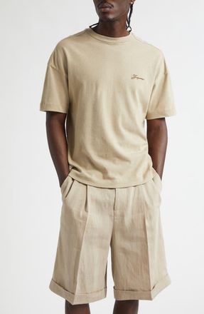 Jacquemus Le Brodero Logo Embroidered T-Shirt in Beige at Nordstrom, Size Medium