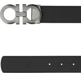 Ferragamo Mens Double Gancini Belt Black Calf