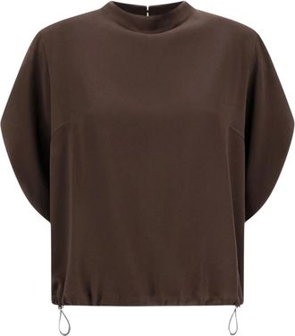 Herno Blouse met driekwart mouwen en trekkoord - Dames - Blouses - Bruin - M - Satijn - Overhemden
