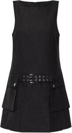 Ganni Jurk met decoratieve riem - Dames - Korte kleedjes - Grijs - S - Wol - Kleedjes
