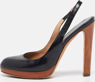 Sergio Rossi Black Leather Platform Slingback Pumps