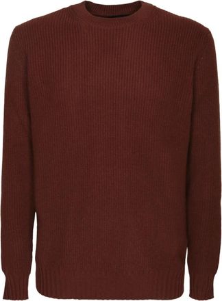 Dell'Oglio Rondhals Pullover - Heren - Ronde hals truien - Bruin - M - Wol - Truien & Vesten