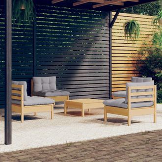 vidaXL Vidaxl - Juego De Muebles De Jard&iacute;n 5 Pzas Y Cojines Madera Pino Gris