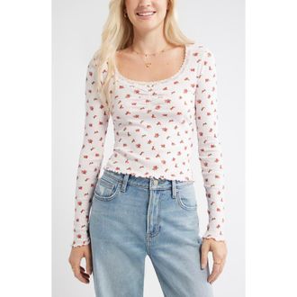 BP. Pointelle Long Sleeve T-Shirt in Pink P- Red Bella Rose at Nordstrom Rack, Size Large