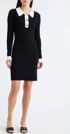 Julia Jordan Long Sleeve Polo Dress in Black White at Nordstrom Rack, Size X-Small