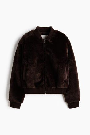 H&M Pile Bomber Jacket in Dark Brown at Nordstrom, Size Xx-Large