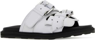 Moschino Womens Buckle-Strap Leather Slider White Slippers