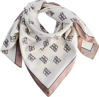 HUGO BOSS Halstuch HUGO Auraize 90*90, Damen, light, pastel braun 231, Satin, Polyester, gemustert, Modet&uuml;cher Halstuch, mit Print und HUGO Schriftzug