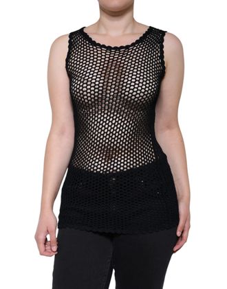 Dolce & Gabbana Womens Black Mesh See Through Sleeveless Tank Top Viscose Polyester