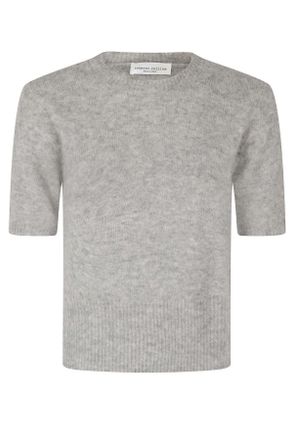 Roberto Collina Grey Cashmere-Silk Crewneck Short-Sleeve Sweater