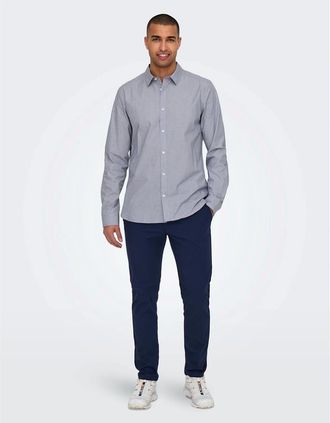 Only Mens Solid Patterned Slim Trousers - Navy - Size: 28W s