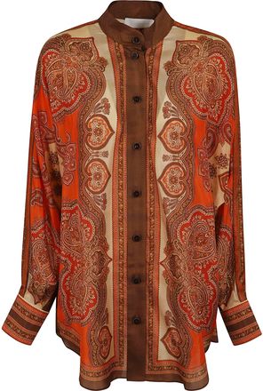 Zimmermann Silk Dolman Shirt with Paisley Print and Structured Cuffs