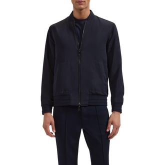 Bugatchi Soft Touch Knit Reversible Bomber Jacket in Navy at Nordstrom, Size Xx-Large