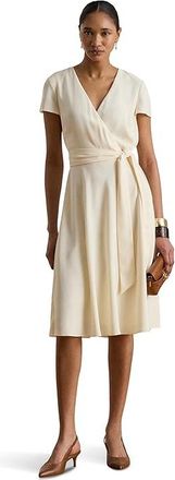 Lauren Ralph Lauren Belted Georgette Surplice Dress Womens Dress Mascarpone Cream : 16, Polyester