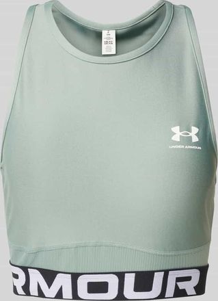 Under Armour Cropped Tanktop mit Label-Print in Schilf, Gr&ouml;&szlig;e XL