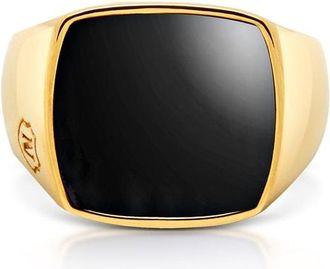 Nialaya Gold Signet Ring in Gold /Black Onyx at Nordstrom, Size 14