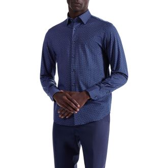 Bugatchi Jules OoohCotton Geo Print Button-Down Shirt in Navy at Nordstrom, Size X-Large
