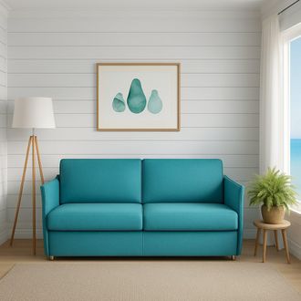 Dmora Sof&aacute; Fijo 2 Plazas Monleale, Desenfundable, Hidr&oacute;fugo Hecho En Italia, Lavable, 160x95x90h Cm Azul