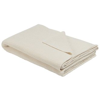Beliani Manta De Algod&oacute;n Beige 130 X 180 Cm Cama Punto De Gruz Tama&ntilde;o Grande Asaka