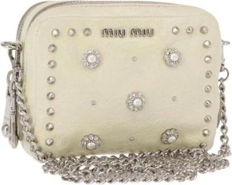 Miu Miu Pre-owned Leren Schoudertas - Dames - Vintage Schoudertas - Beige - ONE Size - Leer - Vintage