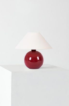 Brightech Fiona 11 Round Ceramic Coastal LED Bedside Table Lamp with Classic Empire Shade in Red at Nordstrom