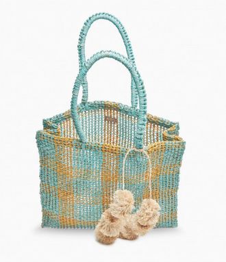 Kayu Olive Straw Tote Bag In Aqua