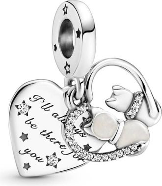 Pandora Womens Cats & Hearts Dangle Charm In Silver