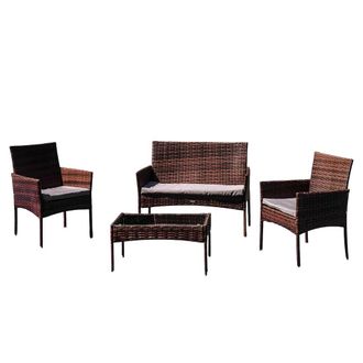 OEM Set Di Mobili Da Giardino Per 4 Persone Con Cuscini Ferani Fiji Zh-105-br S2 100x57 + 2f + Sto 71x40x39 Marrone/grigio N