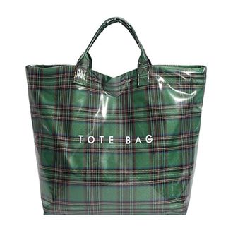 Generic Christmas Red Plaid PVC Tote Bag for Women - Large Vintage Letter Print Plastic Handbag with Top Handle, Spacious Shopping Work Gift (Green)