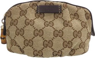 Gucci Beige Dark Brown Gg Canvas Leather Pouch (Pre-Owned)