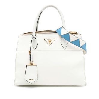 Prada White City Calf Trimmed Saffiano Greche Paradigme Bag