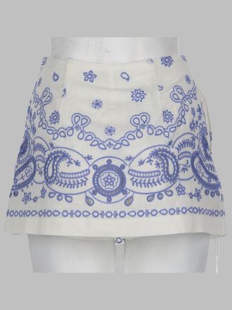 Self Portrait Embroidered Linen-Cotton Skort - White